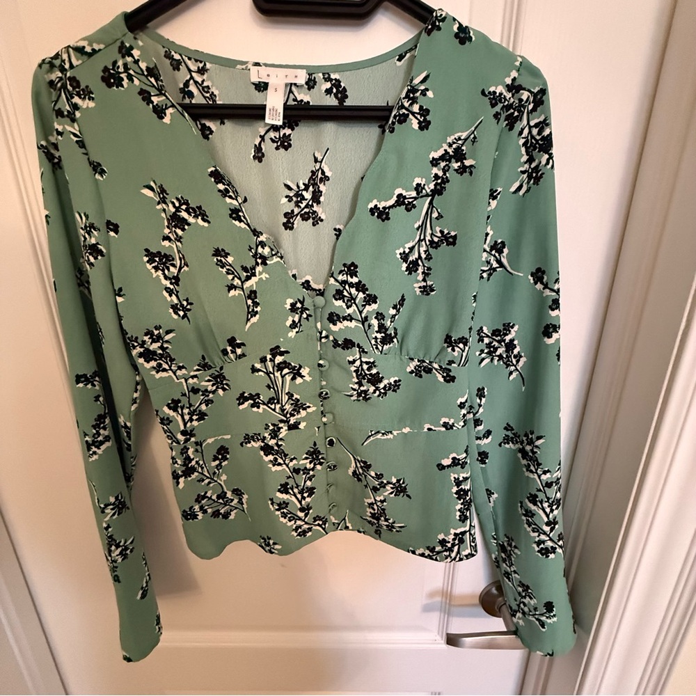 Leith Green Floral Blouse